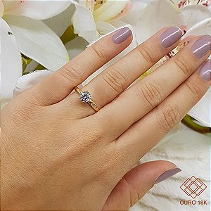 Anel Solitário Ouro 18k Zircônias