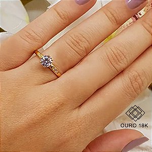 Anel Solitário Ouro 18k Zircônias