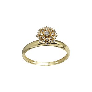 Anel Chuveiro Rainha Médio Ouro 18k Zircônias
