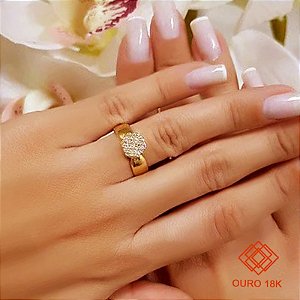 Anel Chuveiro Sextavado Ouro 18k Zircônias