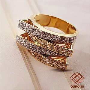 Anel Ouro 18k Zircônias