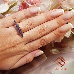 Anel Pavê Ouro 18k Com Zircônias Azuis