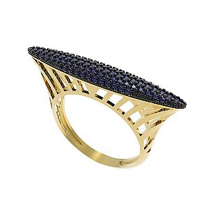 Anel Pavê Ouro 18k Com Zircônias Azuis