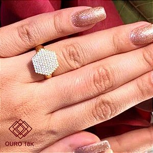 Anel Chuveiro Sextavado Ouro 18k