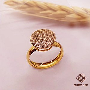 Anel Chuveiro Redondo Ouro 18k Zircônias