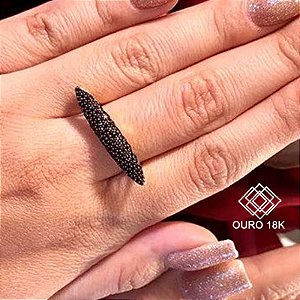 Anel Pavê Ouro 18k Zircônias Negras
