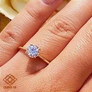 Anel Solitário Ouro 18k Zircônia