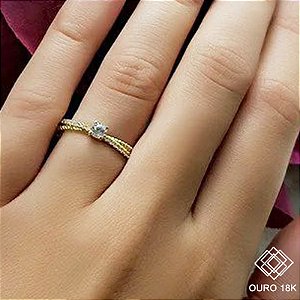 Anel Solitário Ouro 18k Zircônias