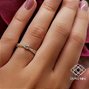 Anel Solitário Ouro 18k Zircônias