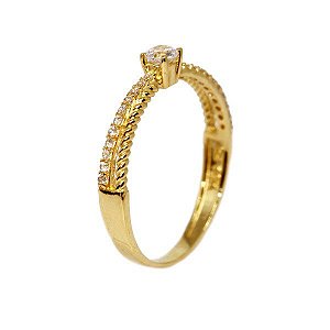 Anel Solitário Ouro 18k Zircônias