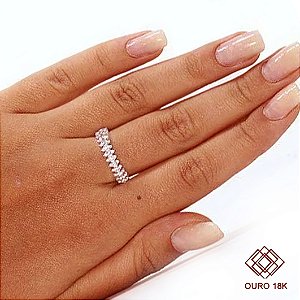 Anel Navete Ouro Branco 18k Zircônias