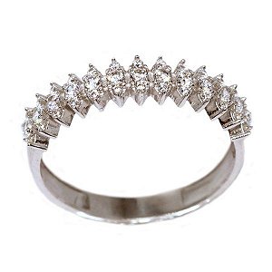 Anel Navete Ouro Branco 18k Zircônias