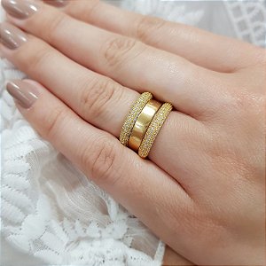 Anel Aparador Ouro 18k Zircônias