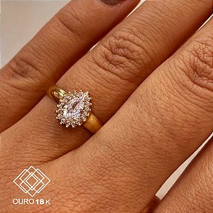Anel Chuveiro Gota Ouro 18k Zircônias