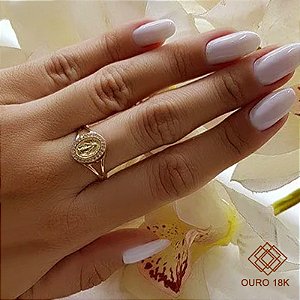 Anel Nossa Senhora das Graças Ouro 18k Zircônias