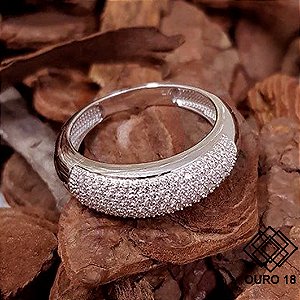 Anel Aparador Ouro 18k Branco Diamante Cultivado 40Pts