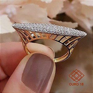 Anel Pavê Ouro 18k Zircônias Brancas