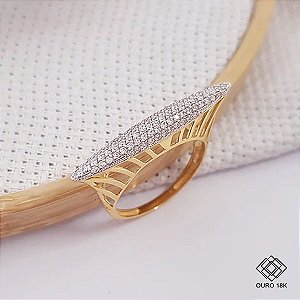 Anel Pavê Ouro 18k Zircônias Brancas