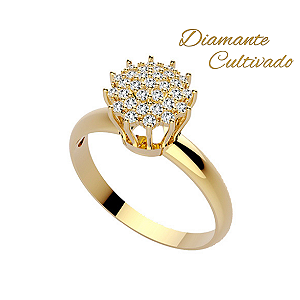 Anel Chuveiro Rainha Ouro 18k - Diamante Cultivado 31pts