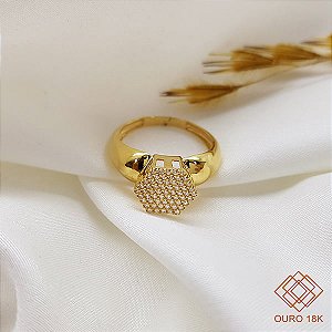Anel Chuveiro Sextavado Ouro 18k Zircônias