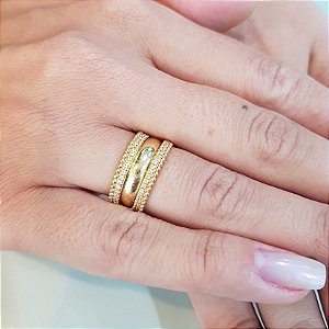 Anel Aparador Ouro 18k Zircônias e Esferas