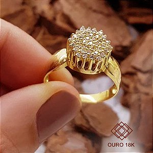 Anel Chuveiro Ouro 18k Zircônias