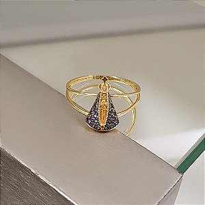 Anel Nossa Senhora Aparecida Ouro 18k Zircônias