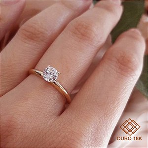Anel Solitário Ouro 18k Zircônia