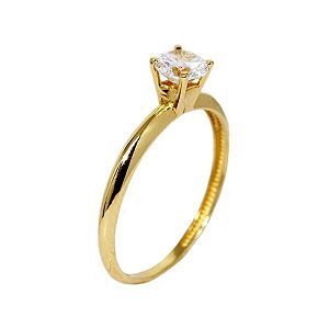 Anel Solitário Ouro 18k Zircônia