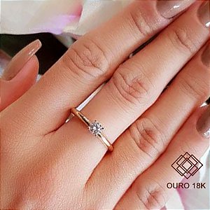 Anel Solitário Ouro 18k Zircônia