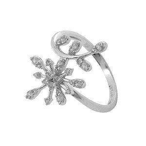 Anel Flor Ouro Branco 18k Diamantes