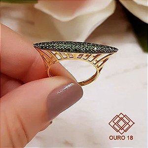 Anel Pavê Ouro 18k Zircônias Verdes