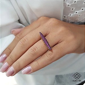 Anel Pavê Ouro 18k Zircônias Vermelhas