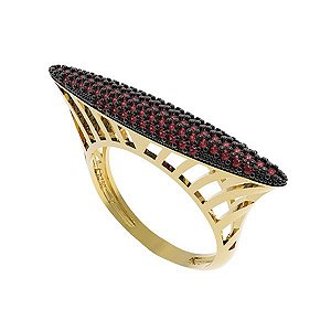Anel Pavê Ouro 18k Zircônias Vermelhas