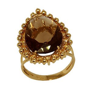 Anel Ouro 18k Esferas com Quartzo Fumê
