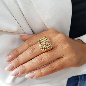Anel Diamantado Quadrado Ouro 18k