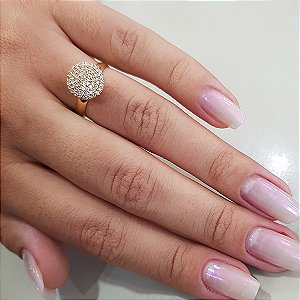 Anel Chuveiro Redondo Ouro 18k Zircônias