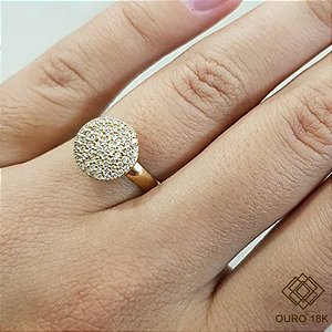 Anel Chuveiro Redondo Ouro 18k Zircônias