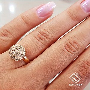 Anel Chuveiro Redondo Ouro 18k Zircônias