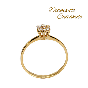 Anel Flor Ouro 18k - Diamante Cultivado 7pts