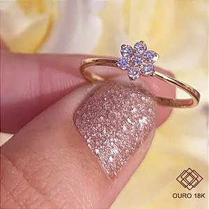 Anel Flor Ouro 18k - Brilhante Moissanite 7pts