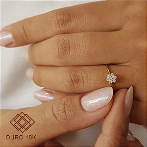 Anel Flor Ouro 18k - Diamante Laboratório 7pts