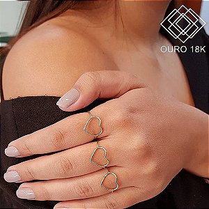 Anel Coração Vazado Ouro 18k