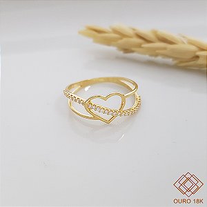 Anel Coração Ouro 18k Zircônias