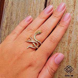 Anel Cobra Ouro 18k Zircônias