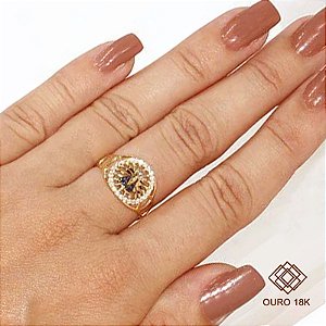 Anel Nossa Senhora Aparecida Ouro 18k Zircônias