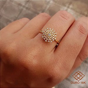 Anel Chuveiro Rainha Ouro 18k Zircônias
