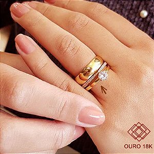 Anel Solitário Ouro 18k Zircônias