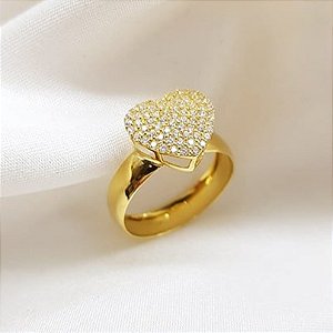 Anel Chuveiro Coração Ouro 18k Zircônias