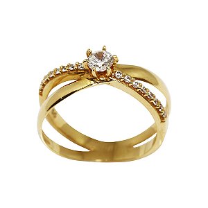 Anel Solitário Ouro 18k Zircônias